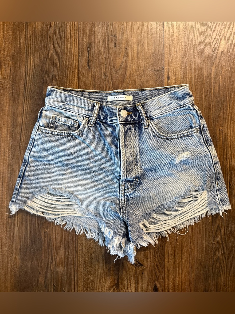 PacSun High Rise Distressed Denim Shorts Women’s Size 24 Light Wash Cutoff